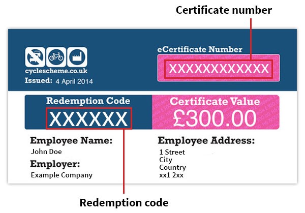 cycle to work scheme certificate