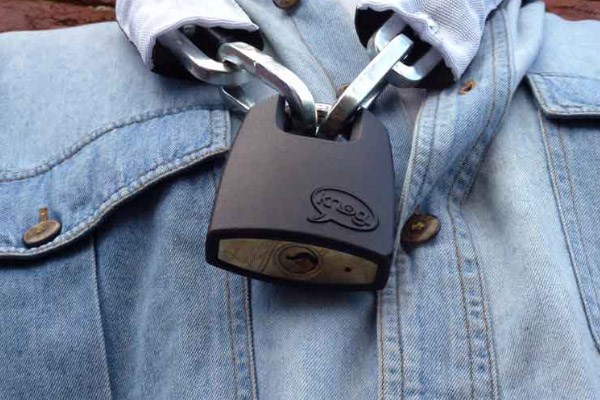 Close up showing the locking mechanism of the padlock