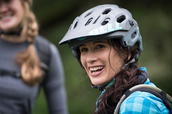 Mountain biker wearing a Bell Super 2 Helmet