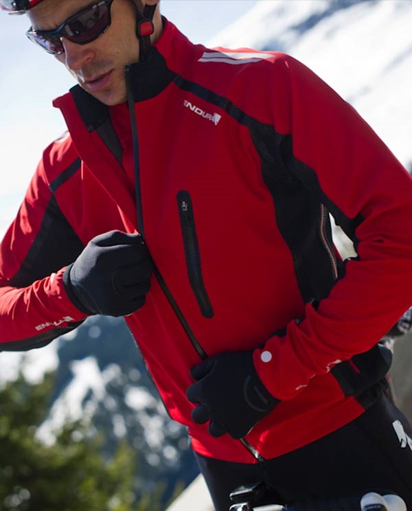 Red Endura weather proof cycling jacket