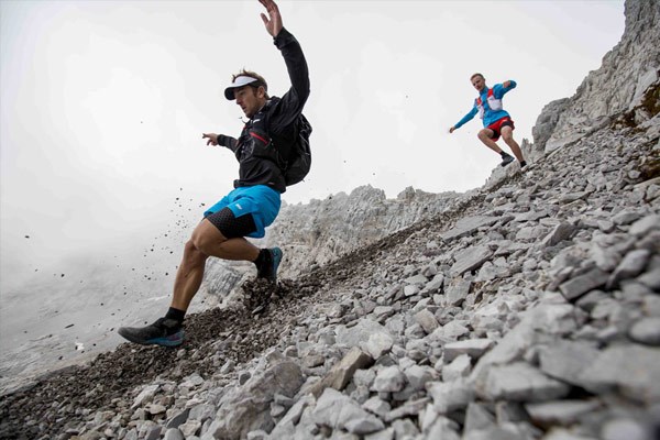 Running shoes on mountain rocky