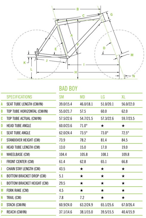 cannondale bicycle size chart