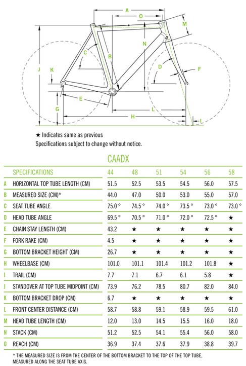 Cannondale Caadx Size Chart