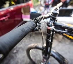 Close up of bike handlebar with grips