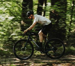 riding merida gravel bikes in the woods