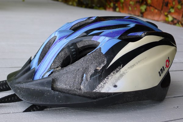 damaged bike helmet