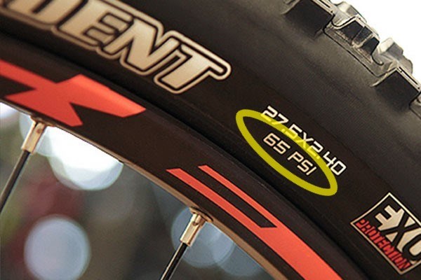 side wall of bike tyre showing max psi