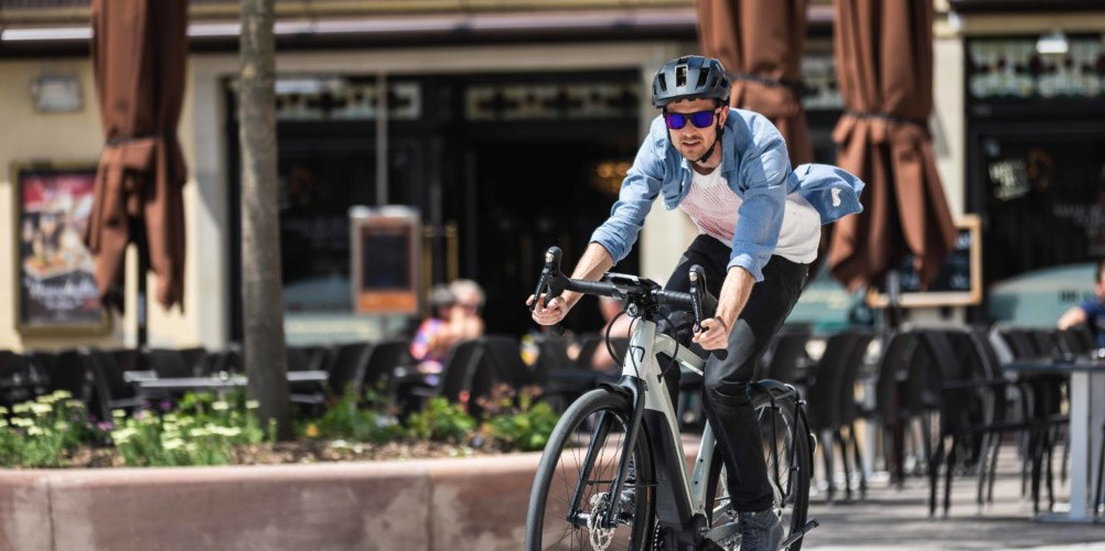 A cyclist on a Moustache electric bike