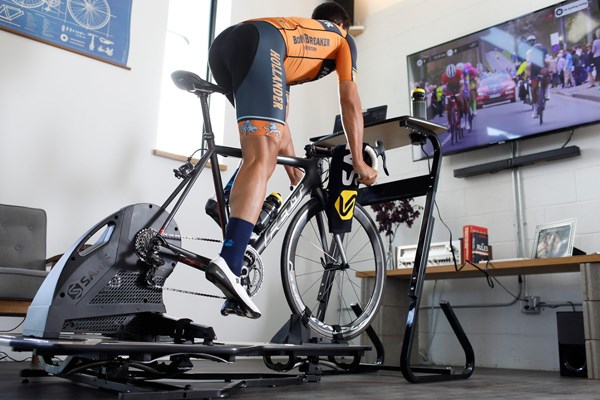 Riding a smart turbo trainer set up