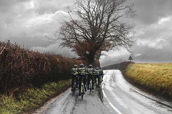 Peloton riding in winter