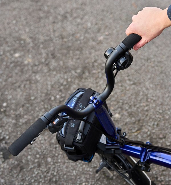 Detail of Brompton 12 speed handlebars showing the two shifters