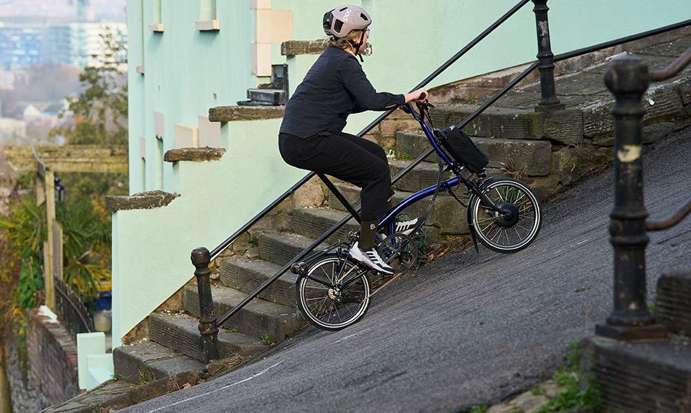 Riding a Brompton Electric folding bike uphill