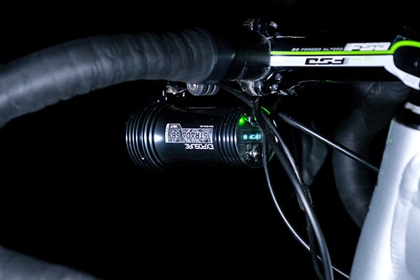 Exposure Strada light mounted beneath the bars night road bike light