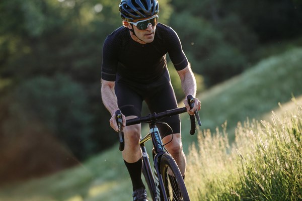 A cyclist on a gravel bike