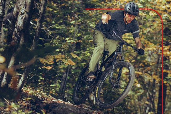A full-suspension mountain bike on trail