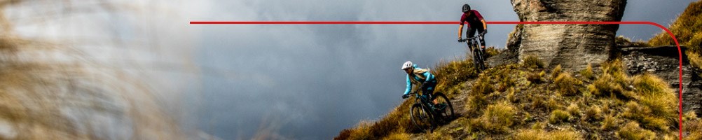 Mountain bikers on the crest of a hill