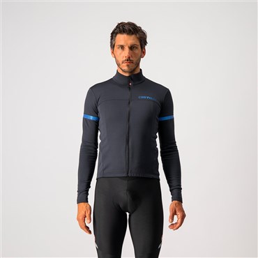 Image of Castelli Fondo 2 FZ Long Sleeve Cycling Jersey - Light Black / Reflex Blue / Small