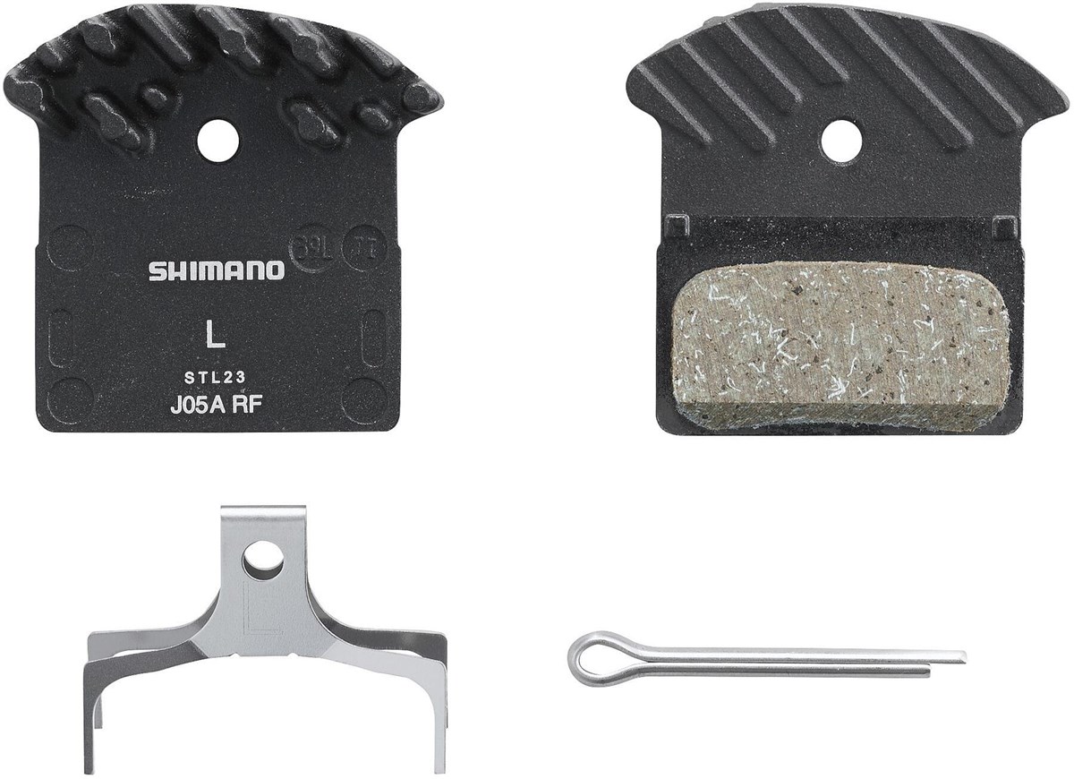 Shimano J05A-RF Disc Pads and Spring - Alloy Backed with Cooling Fins Resin product image
