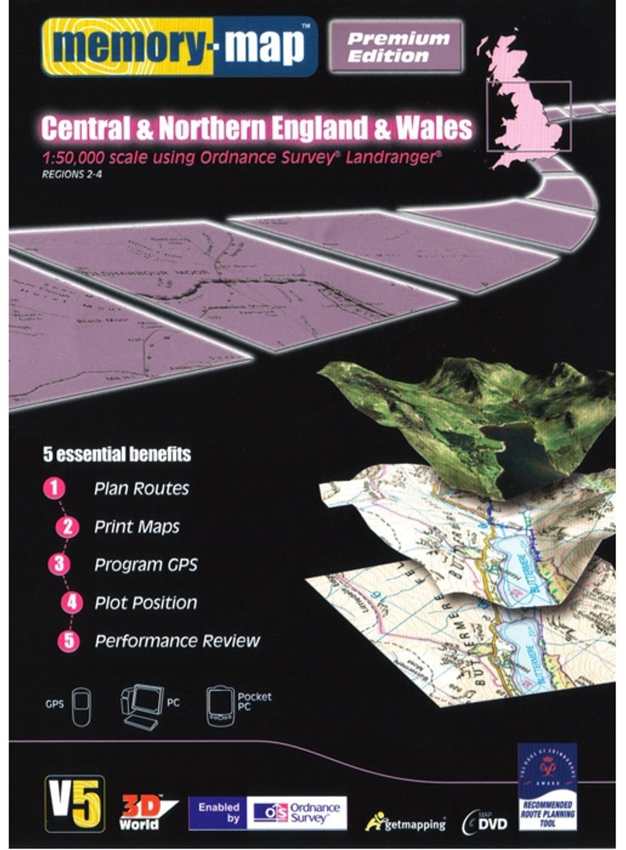 Memory Map OS Landranger 1:50k Premium Edition Great Britain V5 - Central - DVD product image