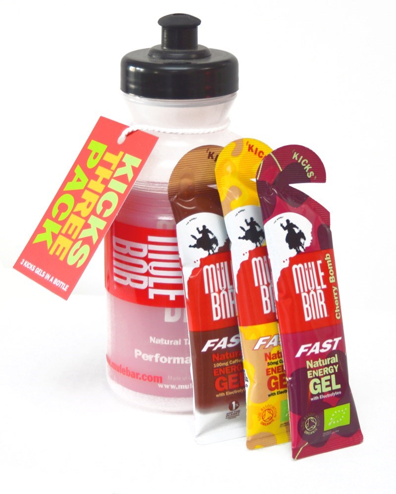 Mulebar Kicks Energy Gel 3-Pack with 500 ml Bottle product image